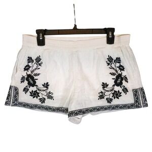 J.CREW Women's 6 White Black Floral Embroidered Elastic Waist Shorts Beach Boho